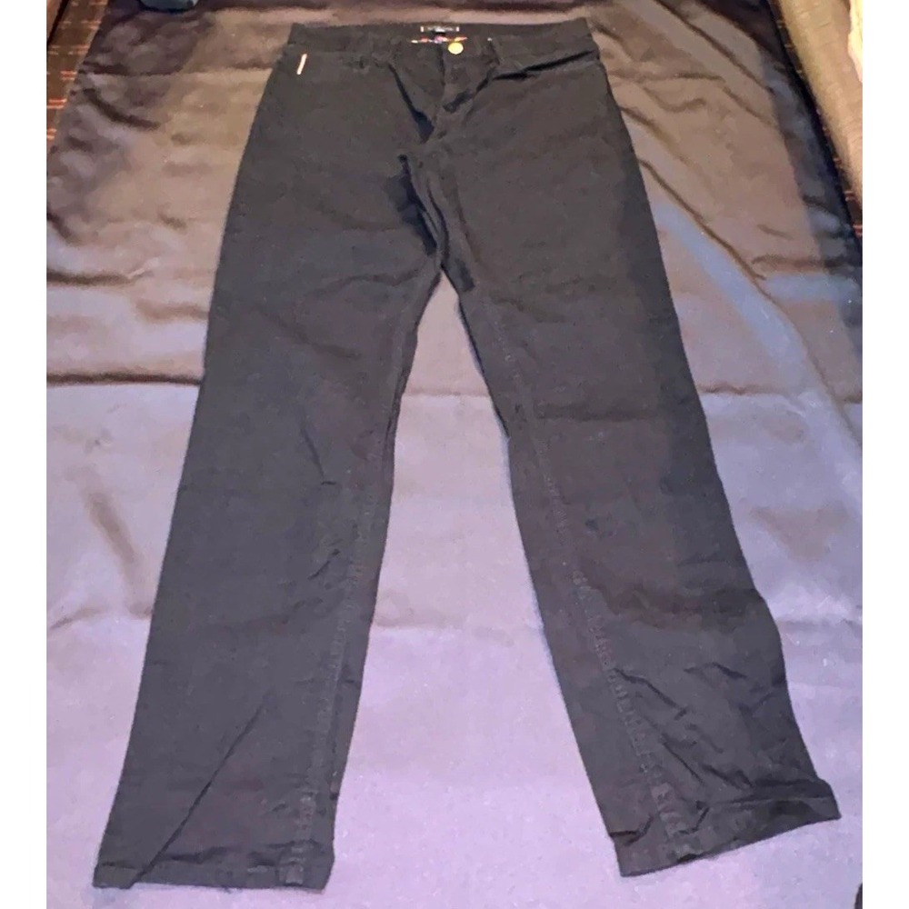 Tommy Hilfiger Mens Black Dark Wash Denim Jeans Straight Slim Fit Mid Rise 34x32